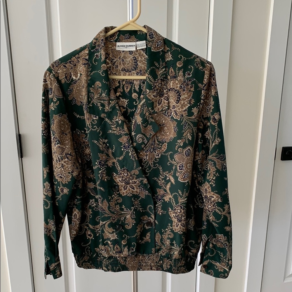Green and Gold Floral Blouse